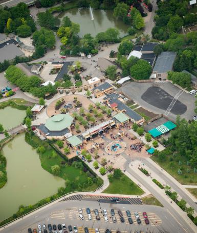 Aerial view of the front of the zoo