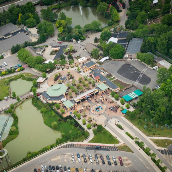 Aerial view of the front of the zoo